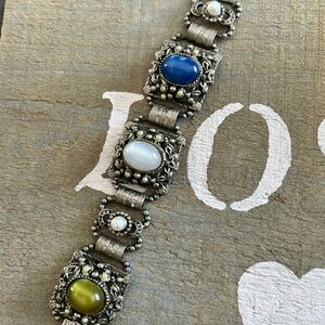 SELRO Vintage Silver Bracelet with Colorful Stones 7 inches